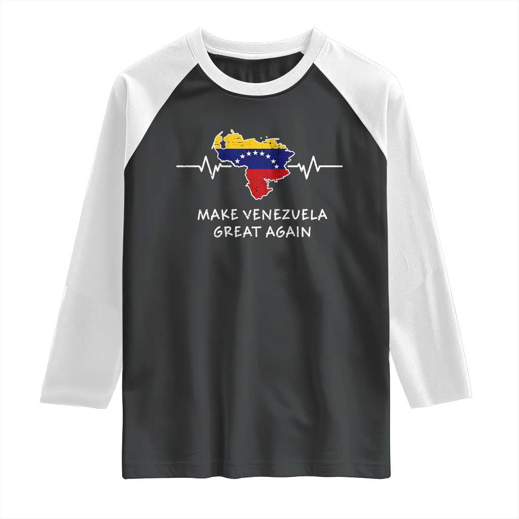 Make Venezuela Great Again Raglan Shirt Patriotic Support Heartbeat Distressed Map Graphic - Wonder Print Shop