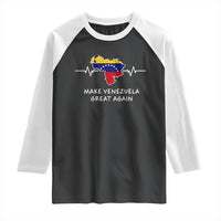 Make Venezuela Great Again Raglan Shirt Patriotic Support Heartbeat Distressed Map Graphic - Wonder Print Shop