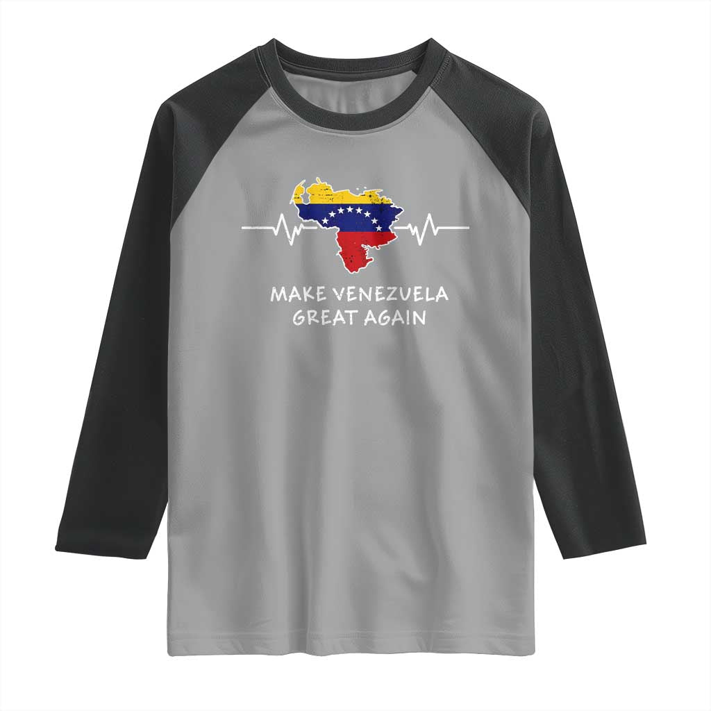 Make Venezuela Great Again Raglan Shirt Patriotic Support Heartbeat Distressed Map Graphic - Wonder Print Shop