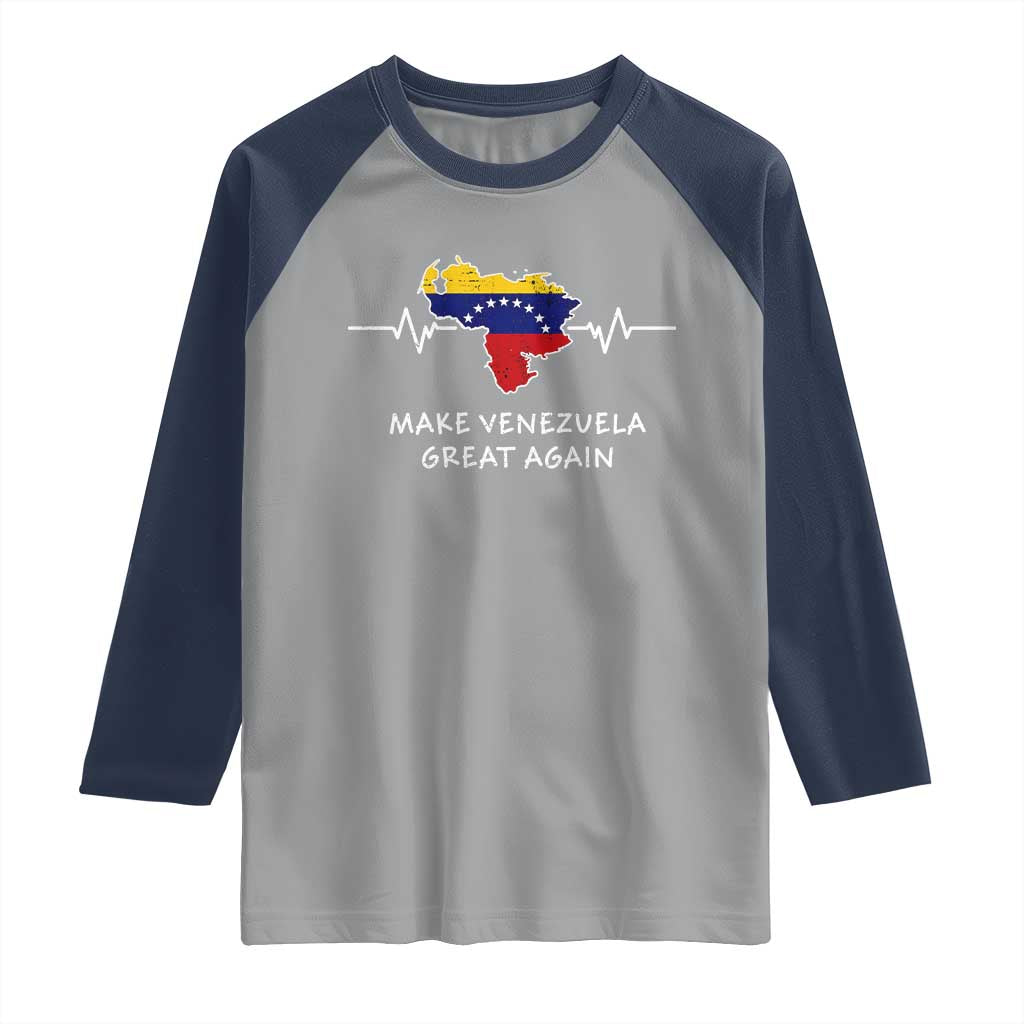 Make Venezuela Great Again Raglan Shirt Patriotic Support Heartbeat Distressed Map Graphic - Wonder Print Shop