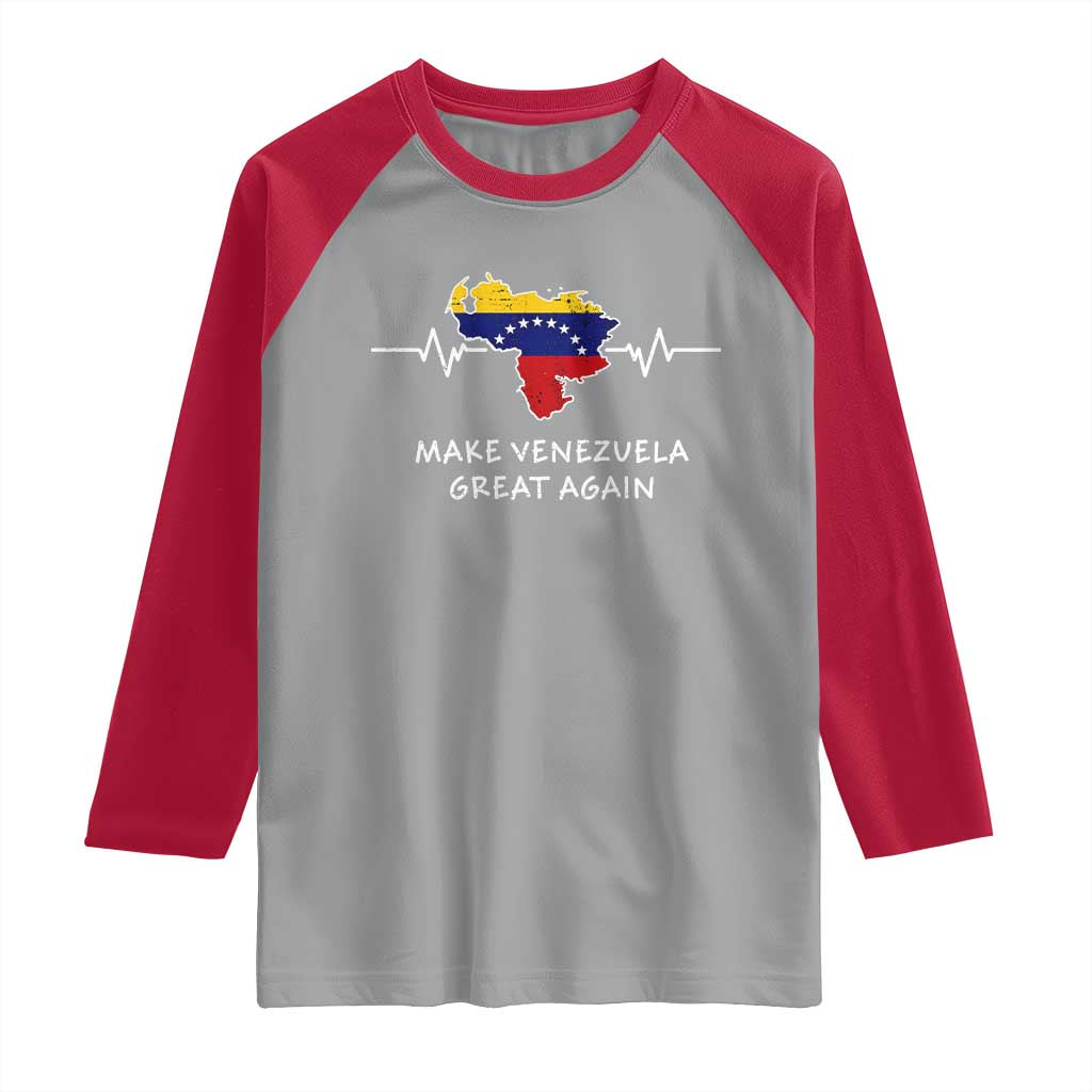 Make Venezuela Great Again Raglan Shirt Patriotic Support Heartbeat Distressed Map Graphic - Wonder Print Shop