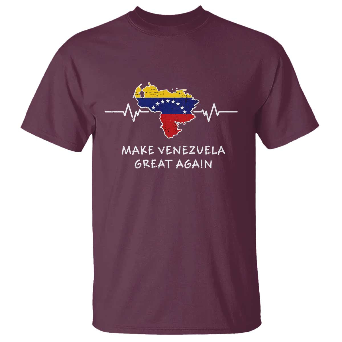 Make Venezuela Great Again T Shirt Patriotic Support Heartbeat Distressed Map Graphic - Wonder Print Shop