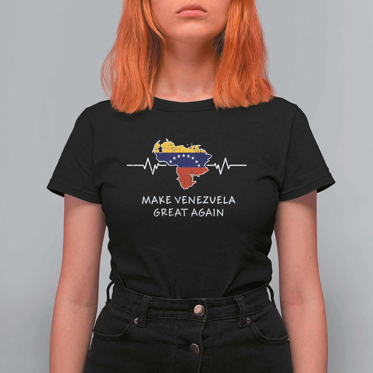 Make Venezuela Great Again T Shirt For Women Patriotic Support Heartbeat Distressed Map Graphic - Wonder Print Shop