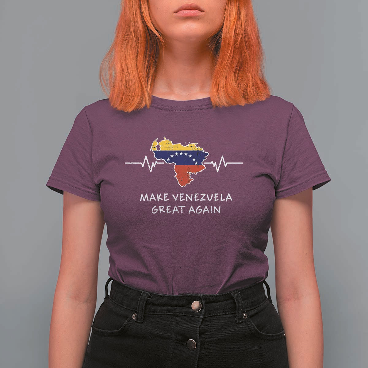 Make Venezuela Great Again T Shirt For Women Patriotic Support Heartbeat Distressed Map Graphic - Wonder Print Shop