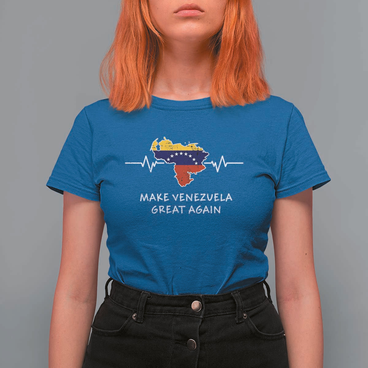 Make Venezuela Great Again T Shirt For Women Patriotic Support Heartbeat Distressed Map Graphic - Wonder Print Shop