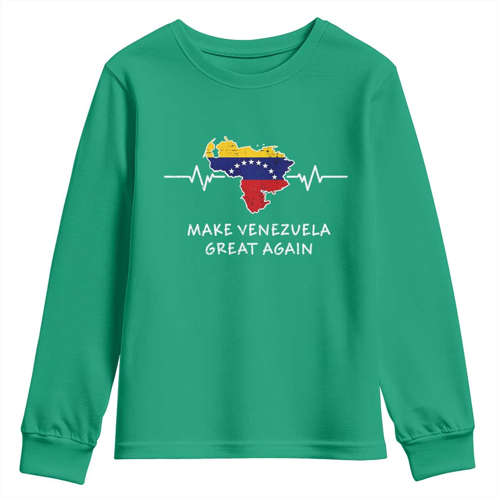 Make Venezuela Great Again Youth Sweatshirt Patriotic Support Heartbeat Distressed Map Graphic - Wonder Print Shop