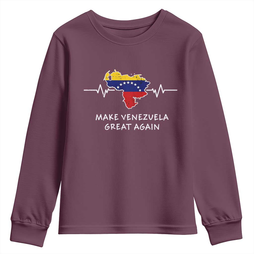 Make Venezuela Great Again Youth Sweatshirt Patriotic Support Heartbeat Distressed Map Graphic - Wonder Print Shop