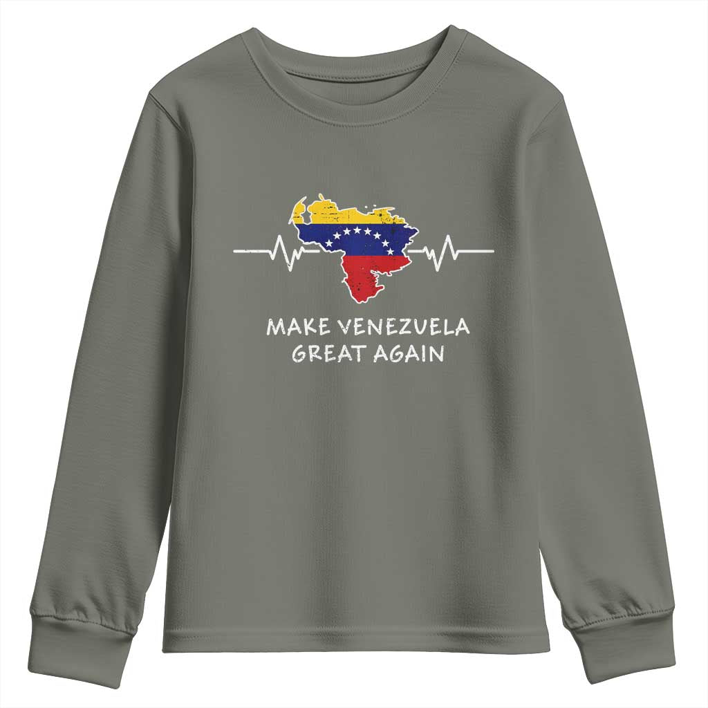 Make Venezuela Great Again Youth Sweatshirt Patriotic Support Heartbeat Distressed Map Graphic - Wonder Print Shop