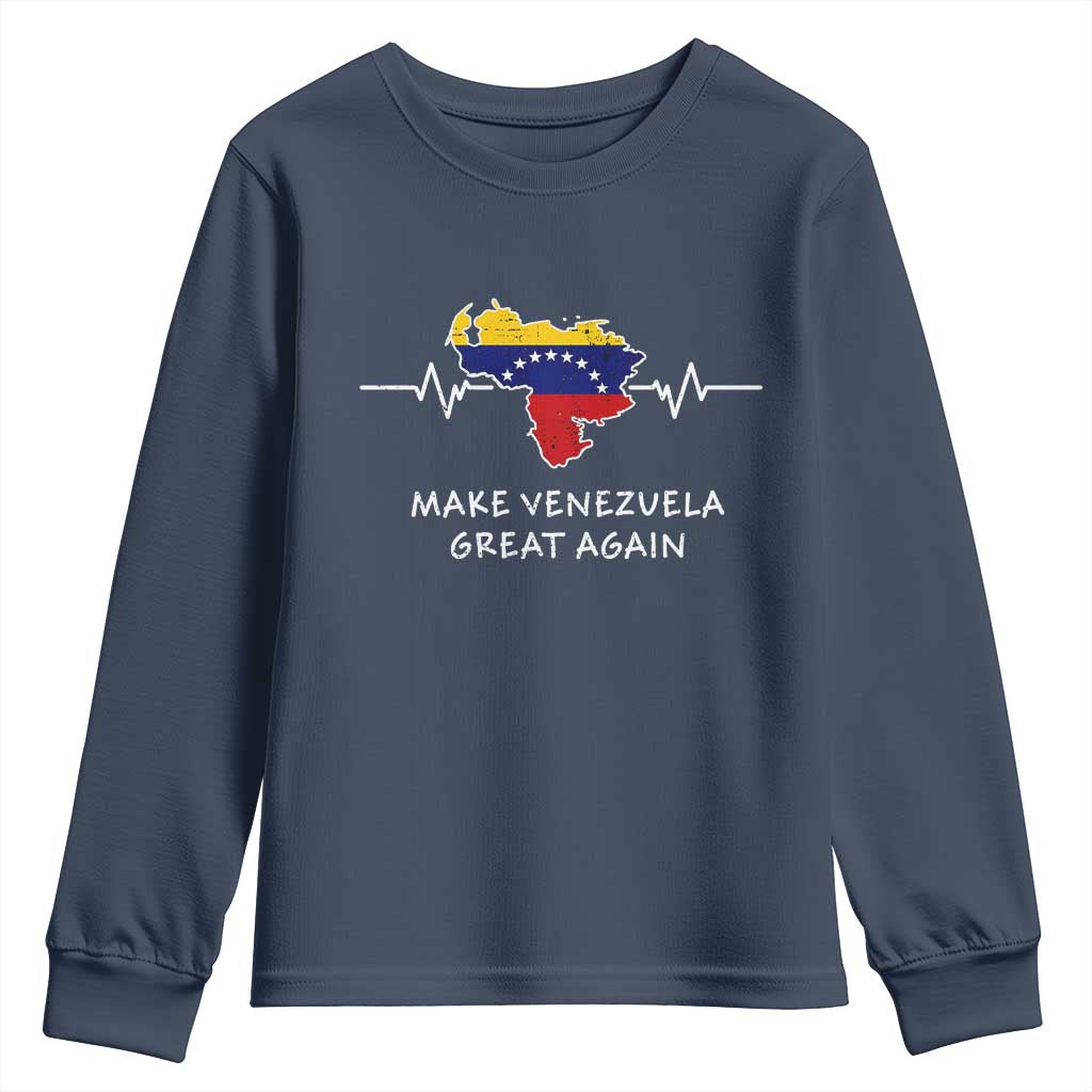 Make Venezuela Great Again Youth Sweatshirt Patriotic Support Heartbeat Distressed Map Graphic - Wonder Print Shop