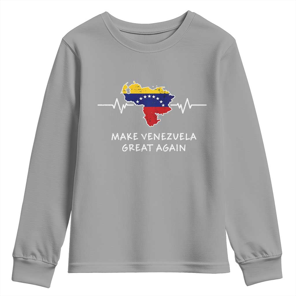 Make Venezuela Great Again Youth Sweatshirt Patriotic Support Heartbeat Distressed Map Graphic - Wonder Print Shop