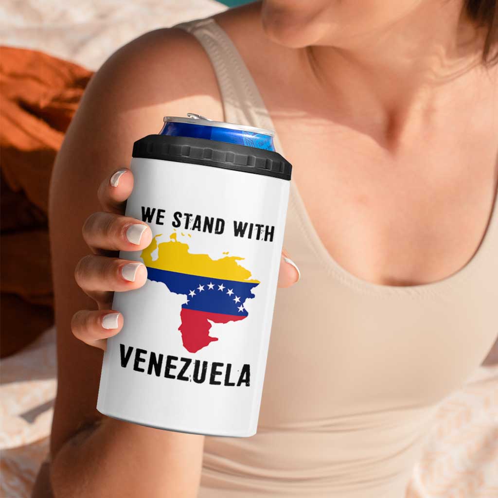 We Stand With Venezuela 4 in 1 Can Cooler Tumbler Venezuelan Flag Unity Graphic - Wonder Print Shop