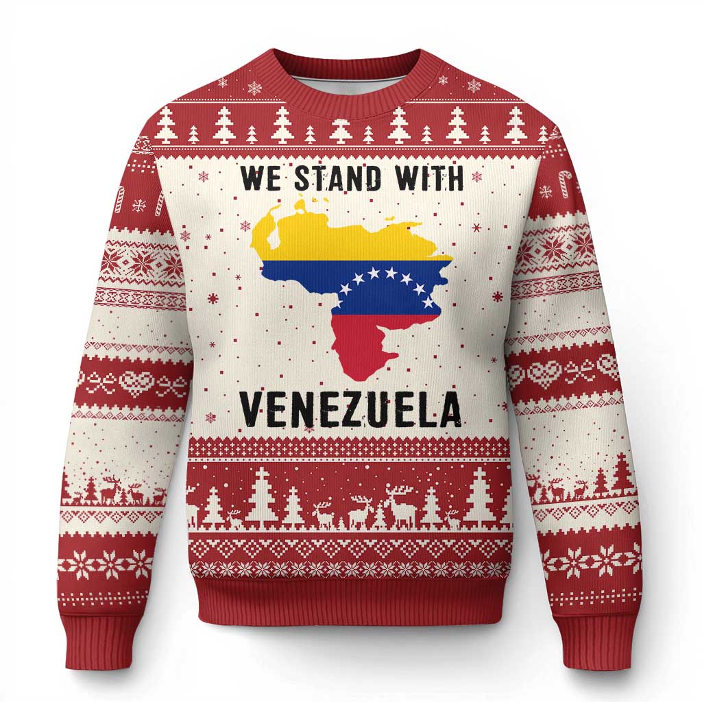 We Stand With Venezuela Ugly Christmas Sweater Venezuelan Flag Unity Graphic - Wonder Print Shop