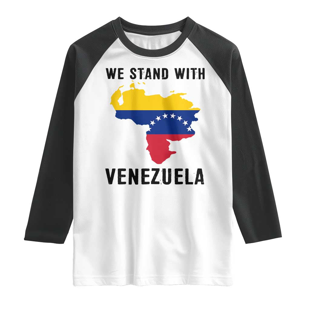 We Stand With Venezuela Raglan Shirt Venezuelan Flag Unity Graphic - Wonder Print Shop
