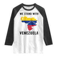 We Stand With Venezuela Raglan Shirt Venezuelan Flag Unity Graphic - Wonder Print Shop