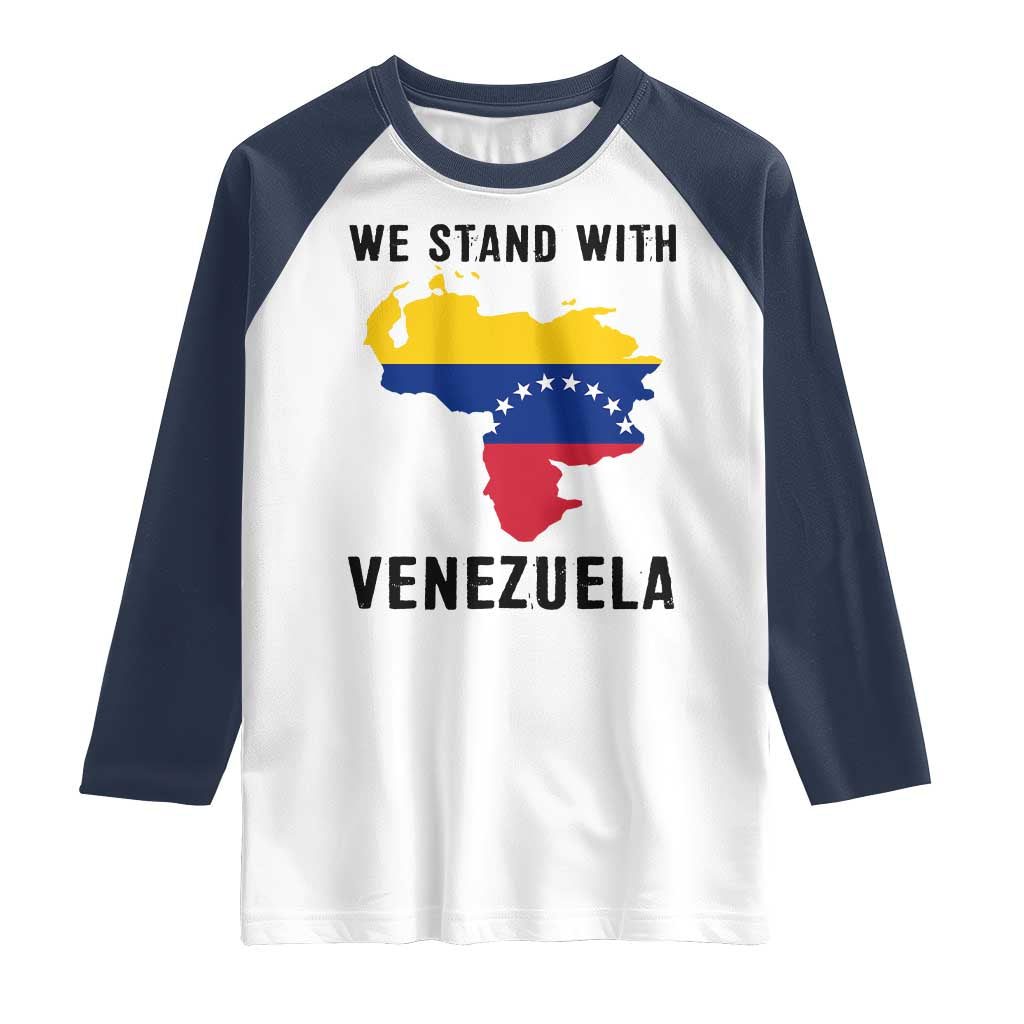 We Stand With Venezuela Raglan Shirt Venezuelan Flag Unity Graphic - Wonder Print Shop