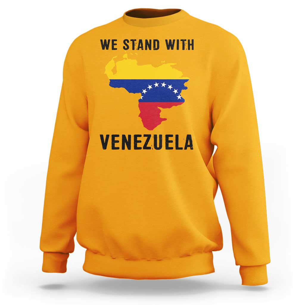 We Stand With Venezuela Sweatshirt Venezuelan Flag Unity Graphic - Wonder Print Shop