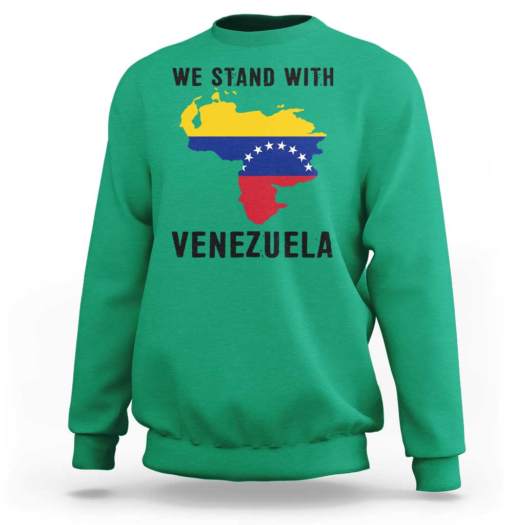 We Stand With Venezuela Sweatshirt Venezuelan Flag Unity Graphic - Wonder Print Shop
