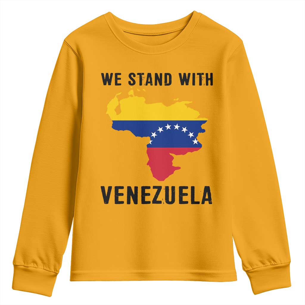 We Stand With Venezuela Youth Sweatshirt Venezuelan Flag Unity Graphic - Wonder Print Shop