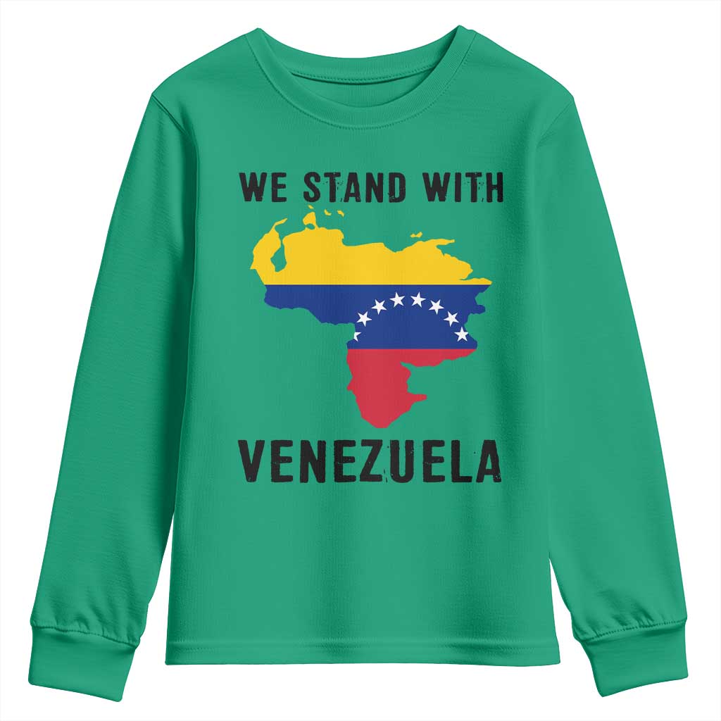 We Stand With Venezuela Youth Sweatshirt Venezuelan Flag Unity Graphic - Wonder Print Shop