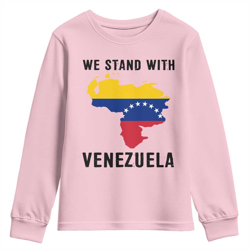 We Stand With Venezuela Youth Sweatshirt Venezuelan Flag Unity Graphic - Wonder Print Shop