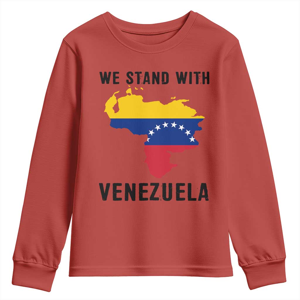 We Stand With Venezuela Youth Sweatshirt Venezuelan Flag Unity Graphic - Wonder Print Shop