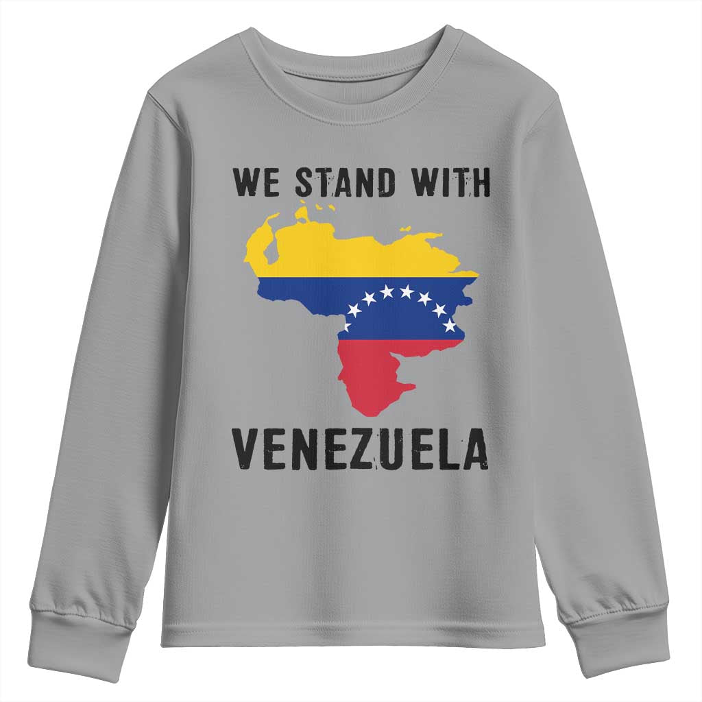 We Stand With Venezuela Youth Sweatshirt Venezuelan Flag Unity Graphic - Wonder Print Shop