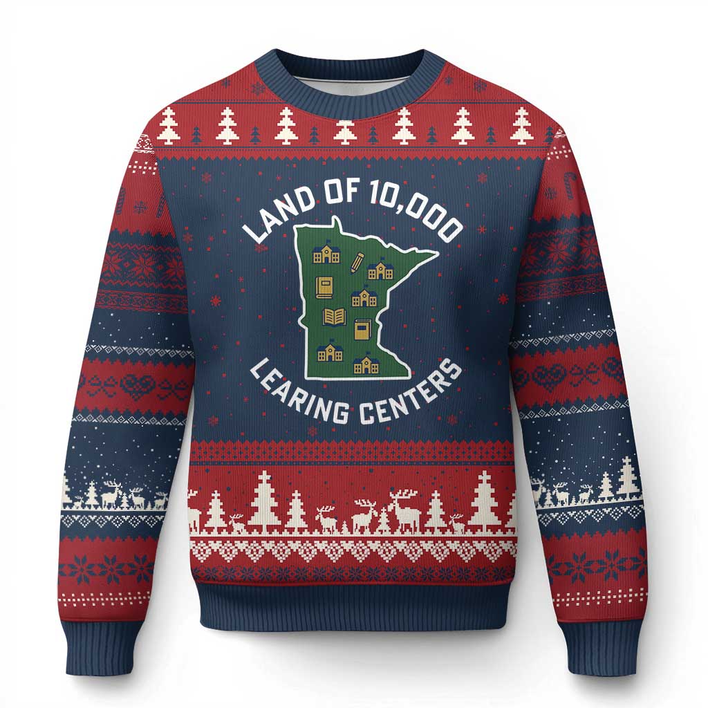 Land of 10000 Learing Centers Funny Minnesota Meme Ugly Christmas Sweater Viral Education Typo Parody - Wonder Print Shop