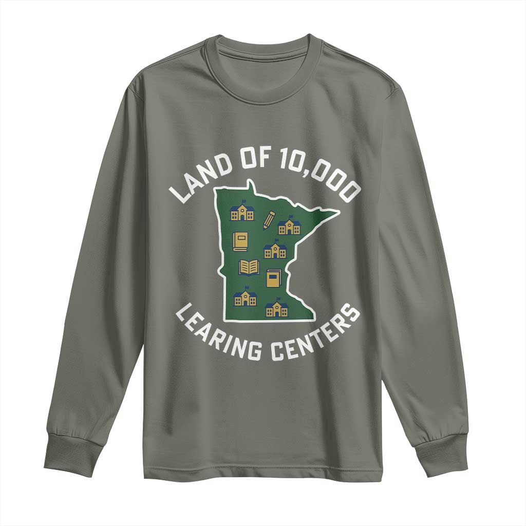 Land of 10000 Learing Centers Funny Minnesota Meme Long Sleeve Shirt Viral Education Typo Parody - Wonder Print Shop