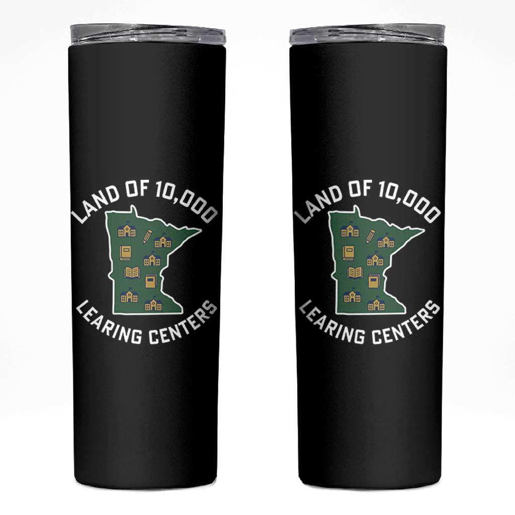 Land of 10000 Learing Centers Funny Minnesota Meme Skinny Tumbler Viral Education Typo Parody - Wonder Print Shop