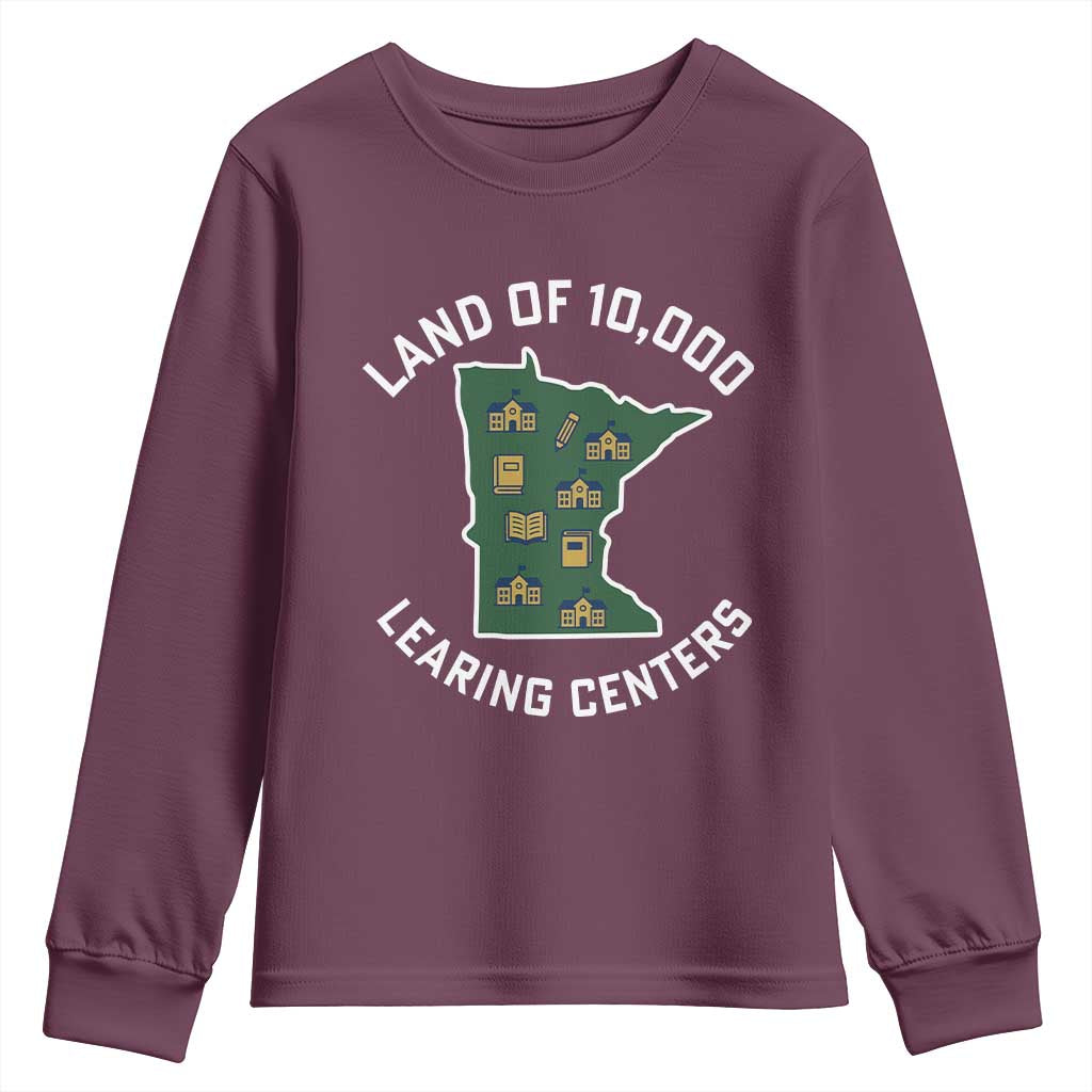Land of 10000 Learing Centers Funny Minnesota Meme Youth Sweatshirt Viral Education Typo Parody - Wonder Print Shop