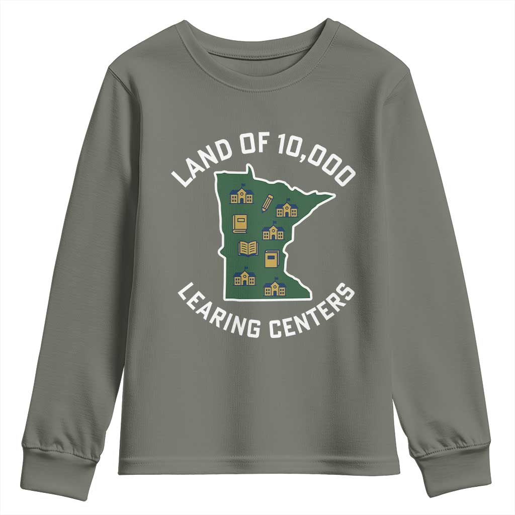 Land of 10000 Learing Centers Funny Minnesota Meme Youth Sweatshirt Viral Education Typo Parody - Wonder Print Shop