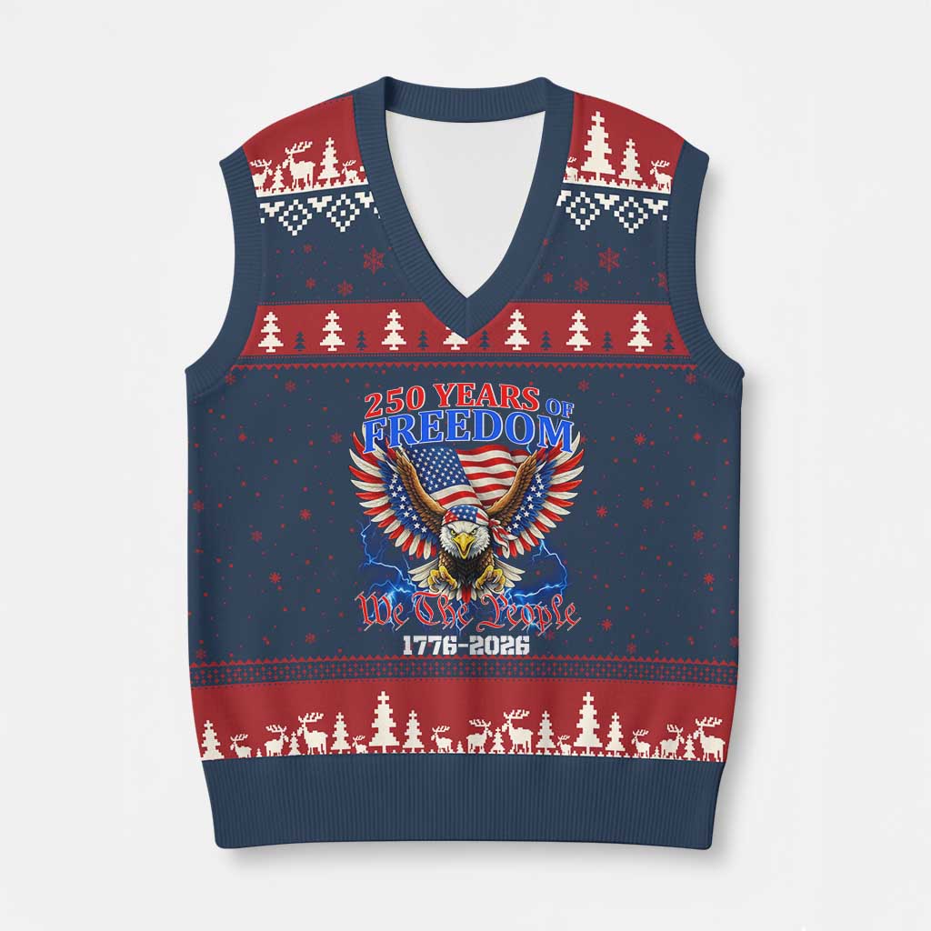 250 Years of Freedom 1776 2026 Patriotic Eagle V-Neck Knit Sweater Vest We The People USA Semiquincentennial - Wonder Print Shop