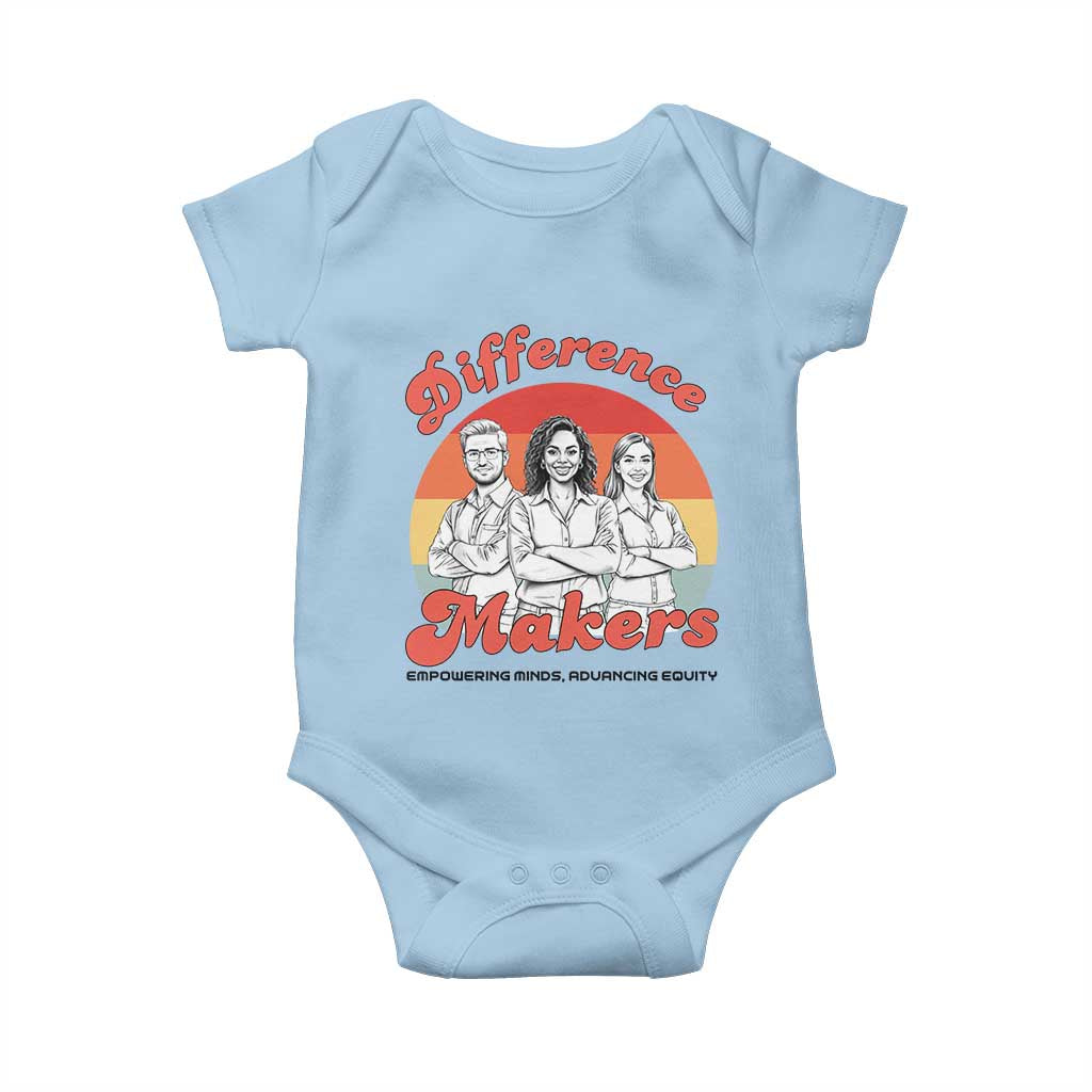 Difference Makers Teacher Appreciation Baby Onesie Empowering Minds & Advancing Equity Retro Educator - Wonder Print Shop