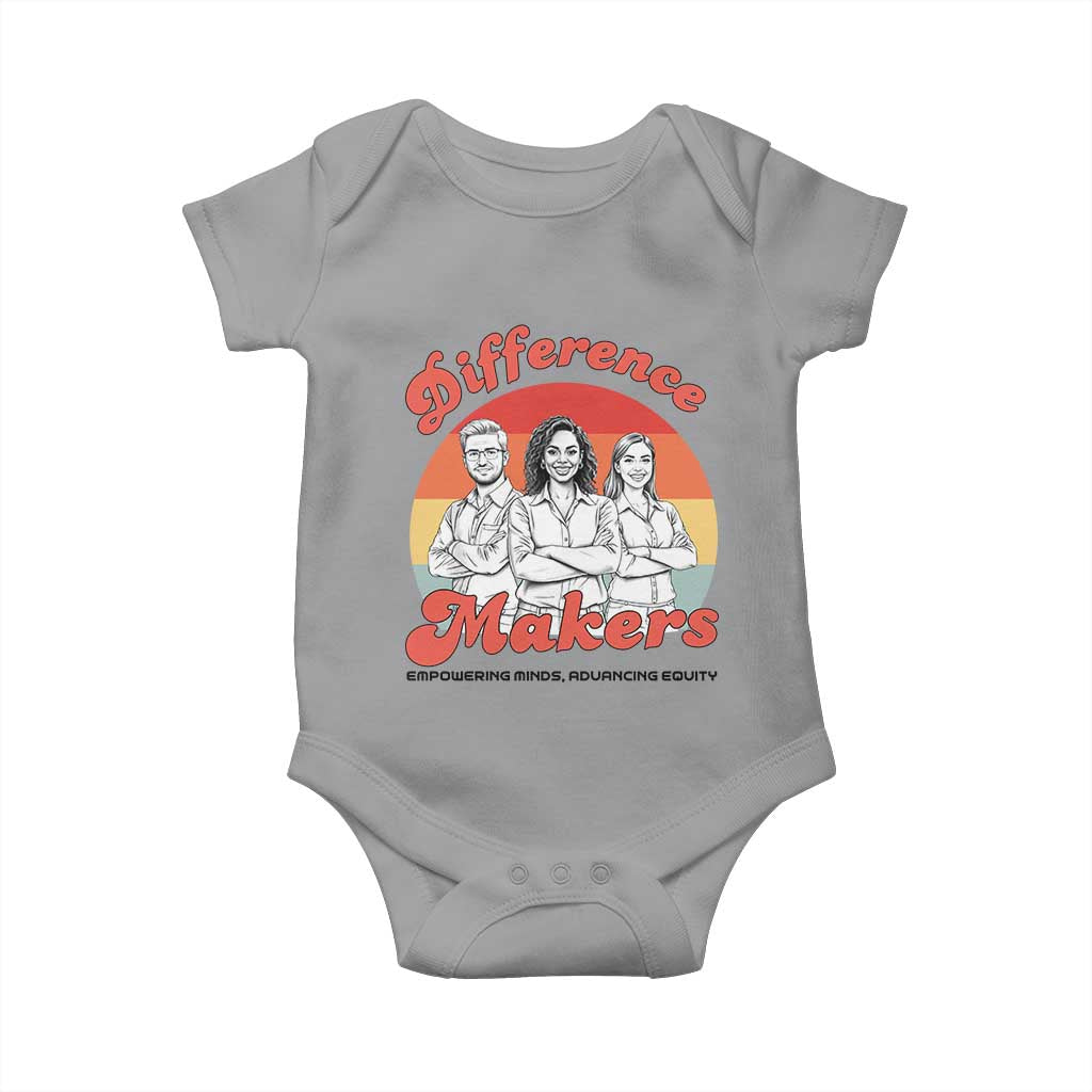 Difference Makers Teacher Appreciation Baby Onesie Empowering Minds & Advancing Equity Retro Educator - Wonder Print Shop