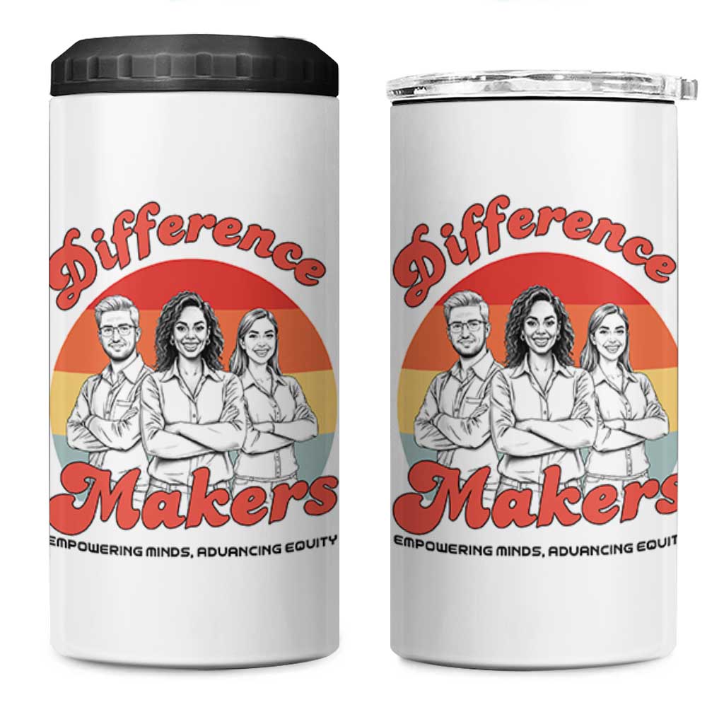 Difference Makers Teacher Appreciation 4 in 1 Can Cooler Tumbler Empowering Minds & Advancing Equity Retro Educator - Wonder Print Shop
