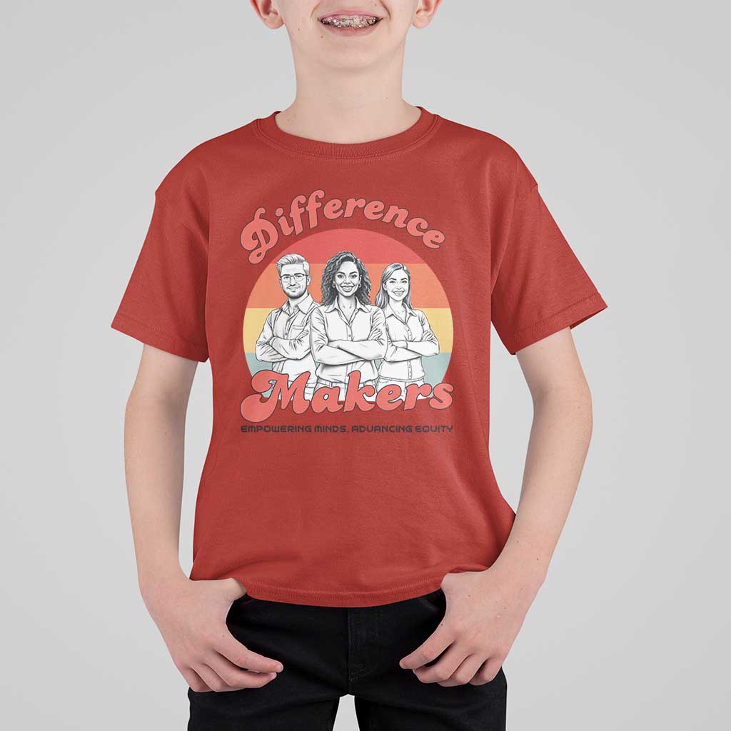 Difference Makers Teacher Appreciation T Shirt For Kid Empowering Minds & Advancing Equity Retro Educator - Wonder Print Shop