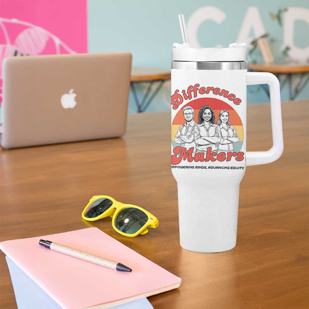 Difference Makers Teacher Appreciation Tumbler With Handle Empowering Minds & Advancing Equity Retro Educator - Wonder Print Shop