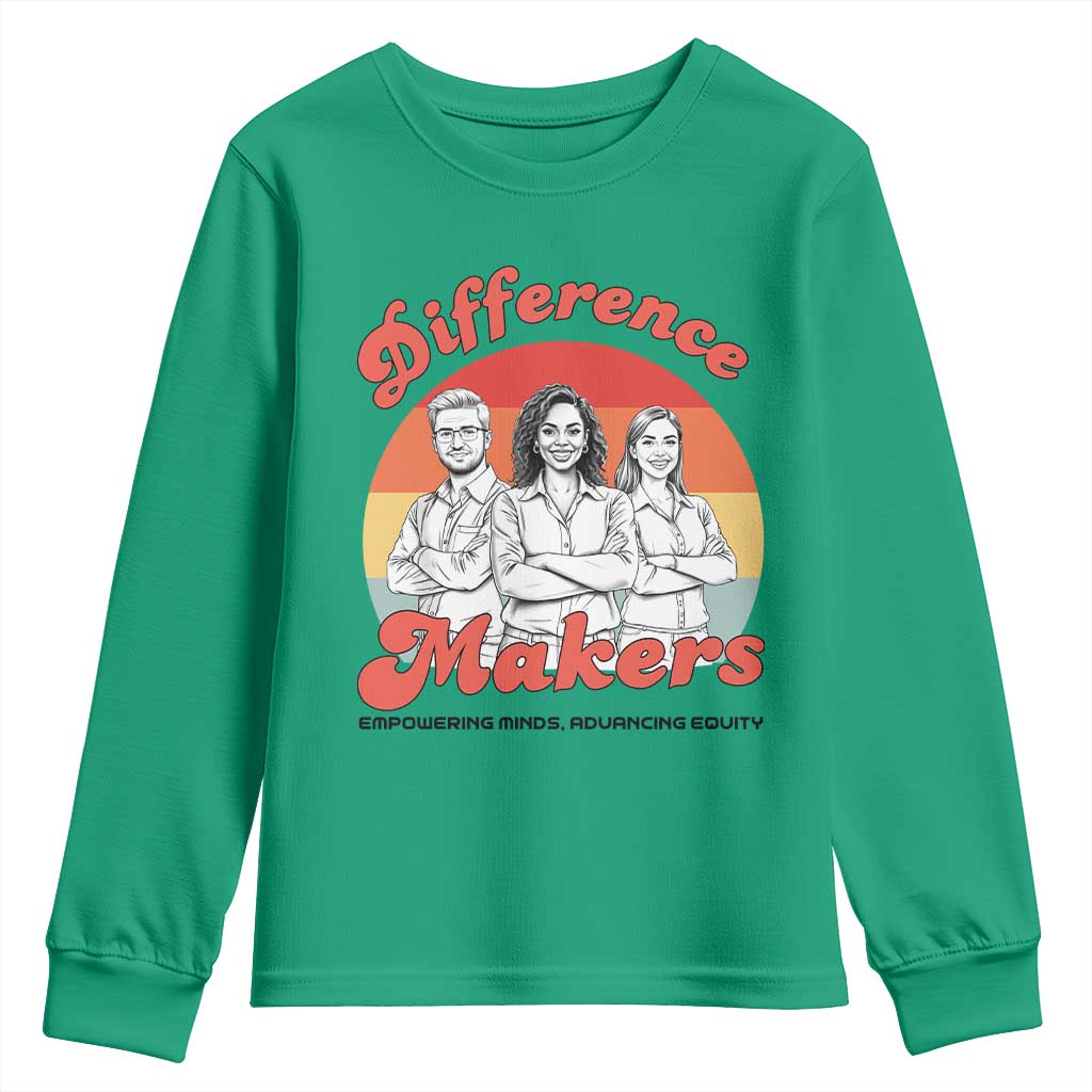 Difference Makers Teacher Appreciation Youth Sweatshirt Empowering Minds & Advancing Equity Retro Educator - Wonder Print Shop
