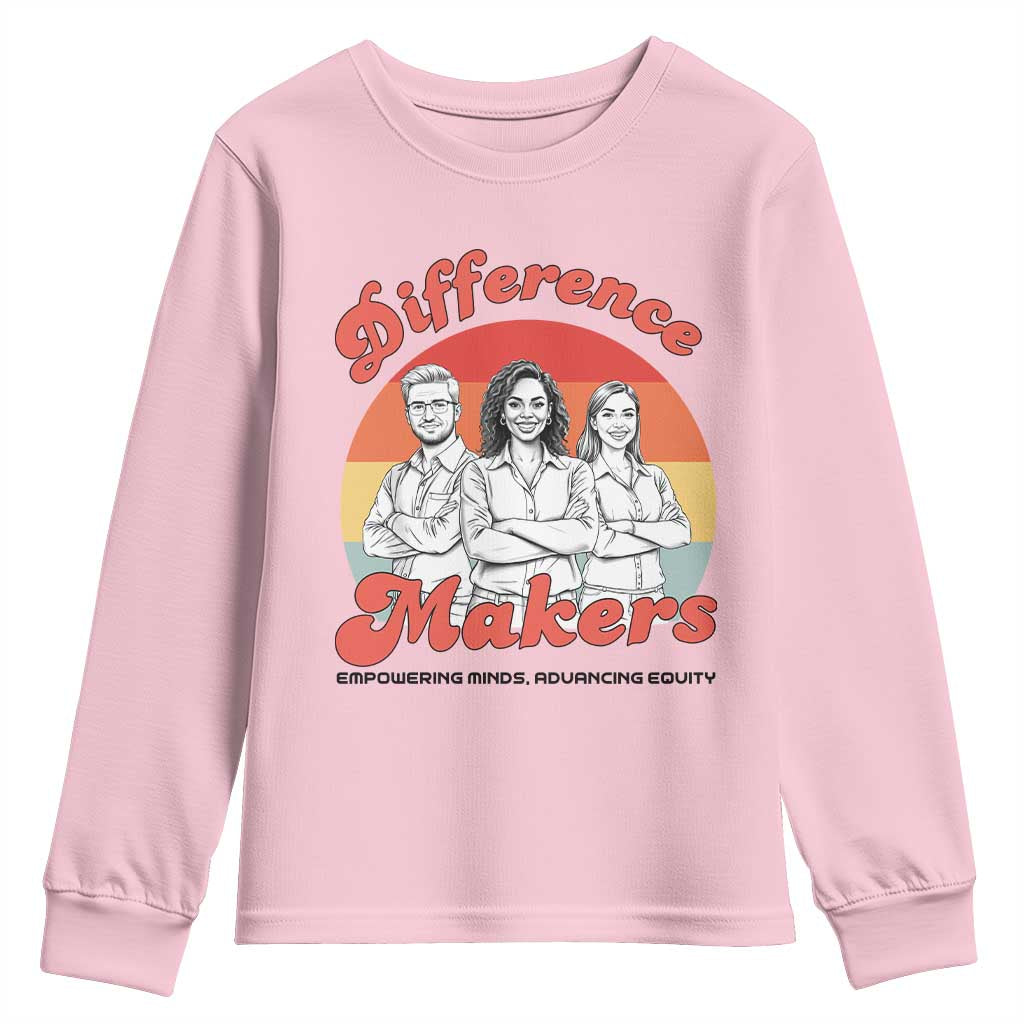 Difference Makers Teacher Appreciation Youth Sweatshirt Empowering Minds & Advancing Equity Retro Educator - Wonder Print Shop