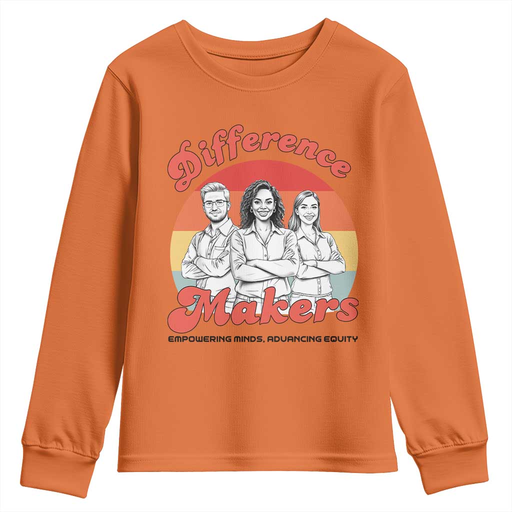 Difference Makers Teacher Appreciation Youth Sweatshirt Empowering Minds & Advancing Equity Retro Educator - Wonder Print Shop