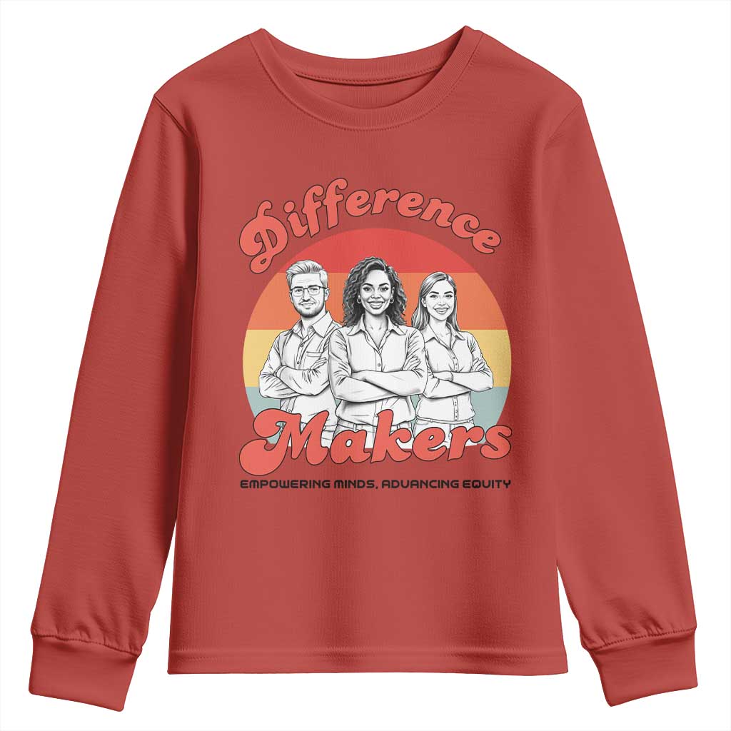 Difference Makers Teacher Appreciation Youth Sweatshirt Empowering Minds & Advancing Equity Retro Educator - Wonder Print Shop