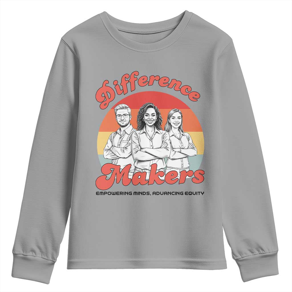 Difference Makers Teacher Appreciation Youth Sweatshirt Empowering Minds & Advancing Equity Retro Educator - Wonder Print Shop