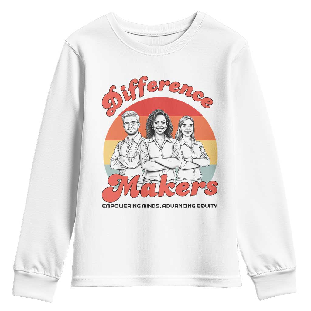 Difference Makers Teacher Appreciation Youth Sweatshirt Empowering Minds & Advancing Equity Retro Educator - Wonder Print Shop