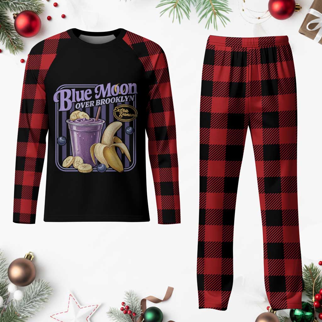Blue Moon Over Brooklyn Banana Smoothie Aesthetic Plaid Pajama Set Extra Banana Hockey Romance Retro Style - Wonder Print Shop