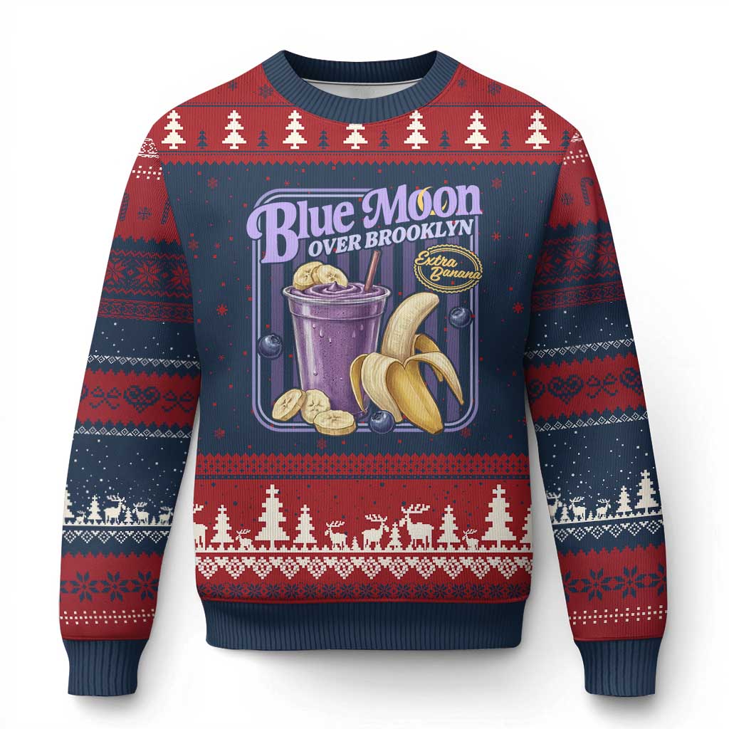 Blue Moon Over Brooklyn Banana Smoothie Aesthetic Ugly Christmas Sweater Extra Banana Hockey Romance Retro Style - Wonder Print Shop