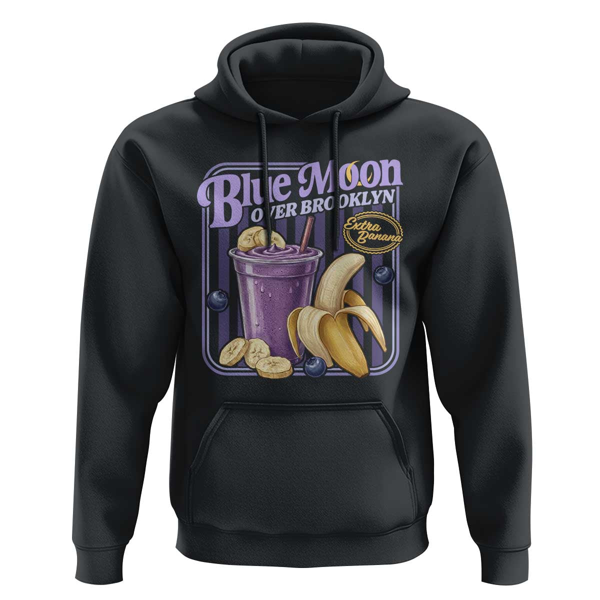 Blue Moon Over Brooklyn Banana Smoothie Aesthetic Hoodie Extra Banana Hockey Romance Retro Style - Wonder Print Shop