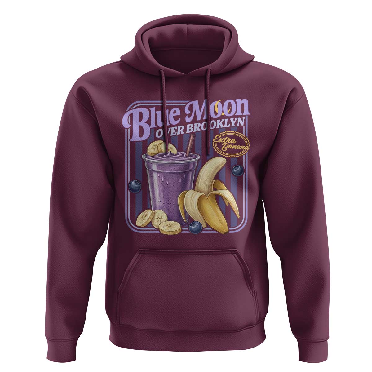 Blue Moon Over Brooklyn Banana Smoothie Aesthetic Hoodie Extra Banana Hockey Romance Retro Style - Wonder Print Shop