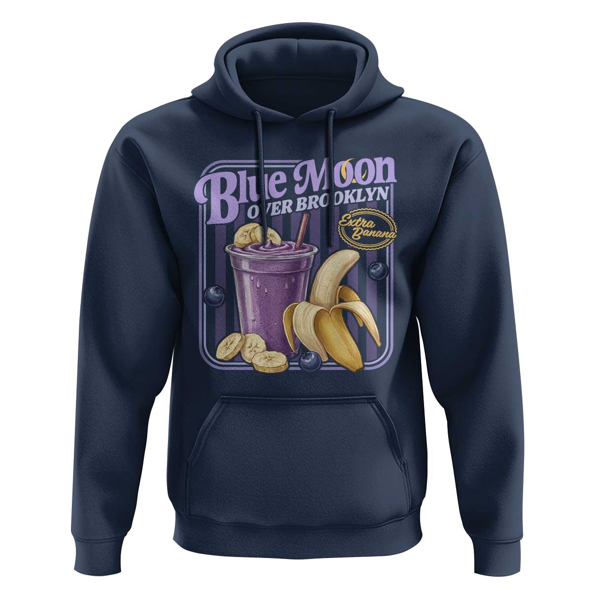 Blue Moon Over Brooklyn Banana Smoothie Aesthetic Hoodie Extra Banana Hockey Romance Retro Style - Wonder Print Shop