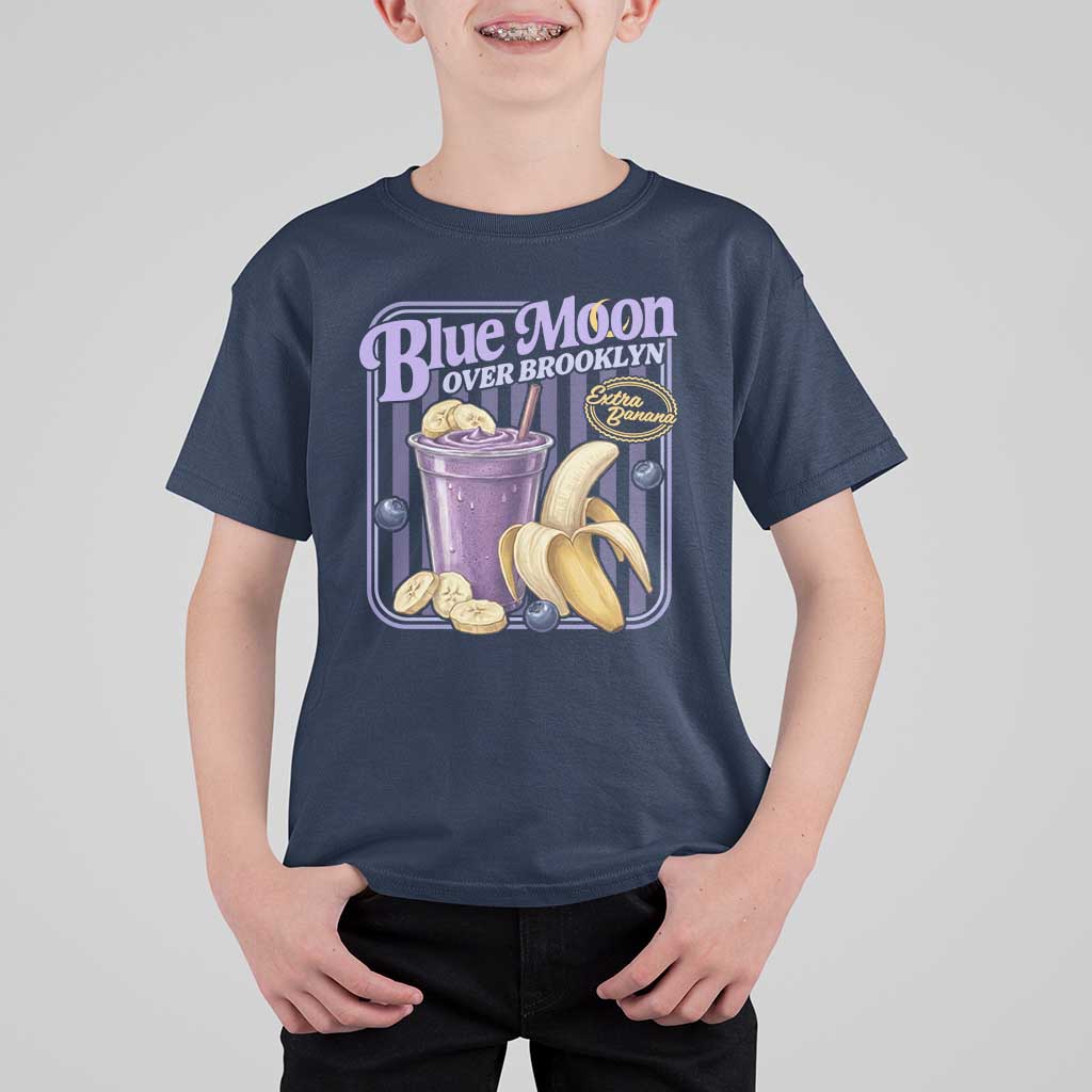 Blue Moon Over Brooklyn Banana Smoothie Aesthetic T Shirt For Kid Extra Banana Hockey Romance Retro Style - Wonder Print Shop