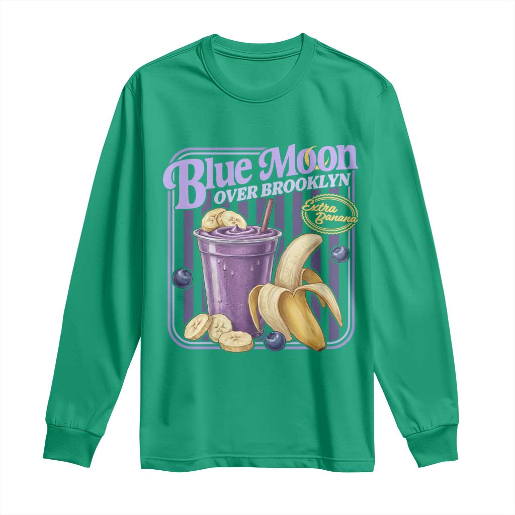 Blue Moon Over Brooklyn Banana Smoothie Aesthetic Long Sleeve Shirt Extra Banana Hockey Romance Retro Style - Wonder Print Shop